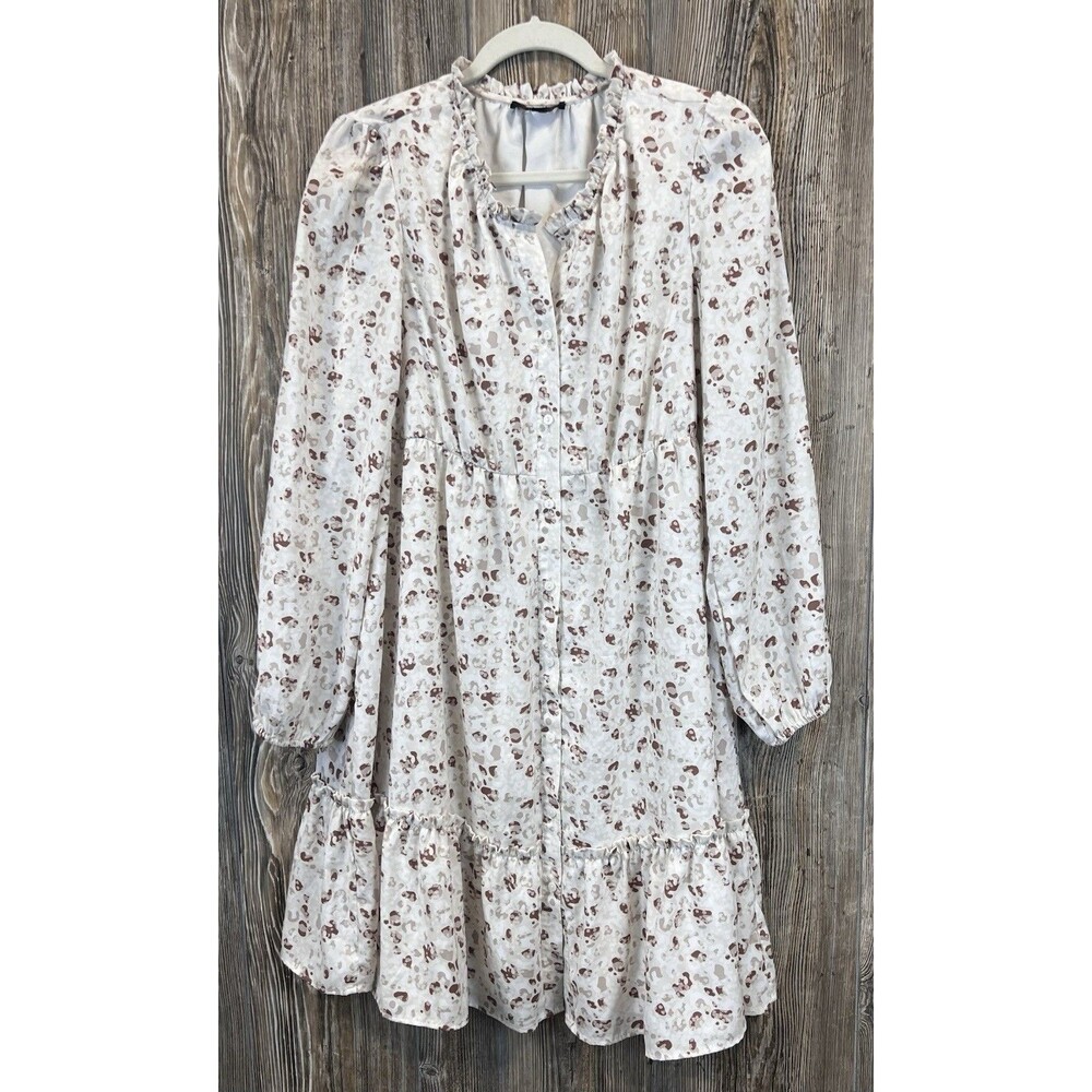 Frye Dress L Ruffle Neck Button Front Bobo‎ Cottagecore Prairie Soft Floral